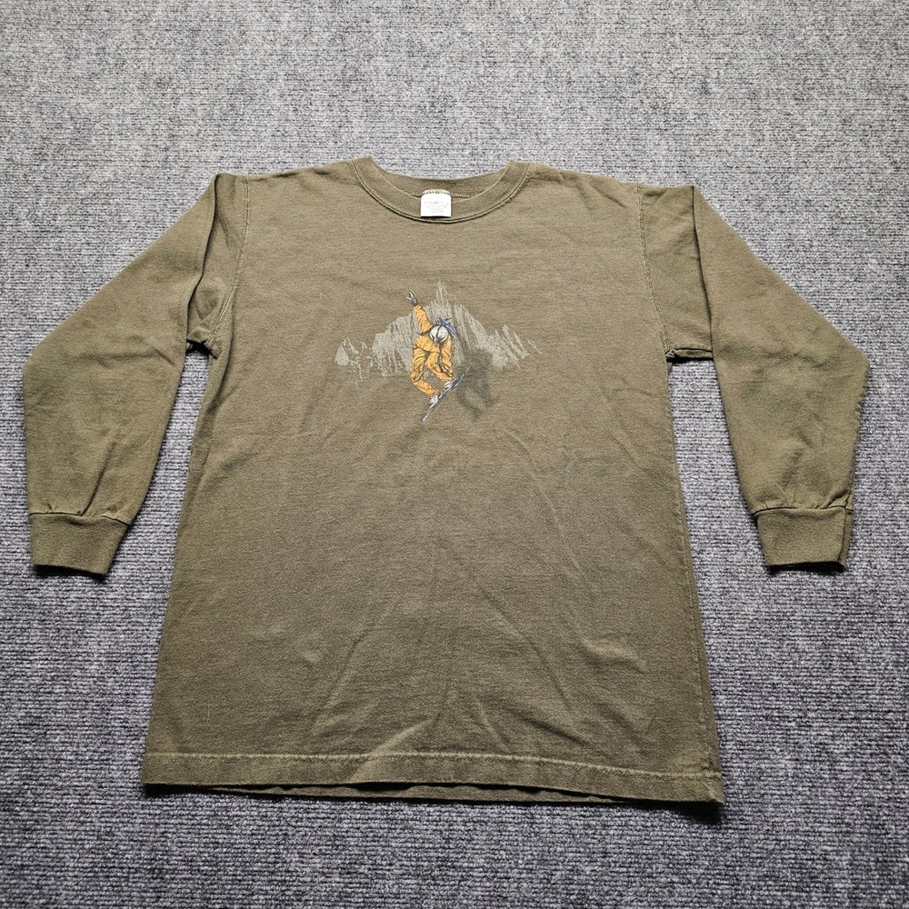 Wes and Willy Mens Snowboarding Graphic Long Sleeve Tee Olive Green Size M